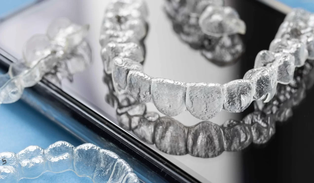 Close-up of Angel Aligner for teeth straightening.